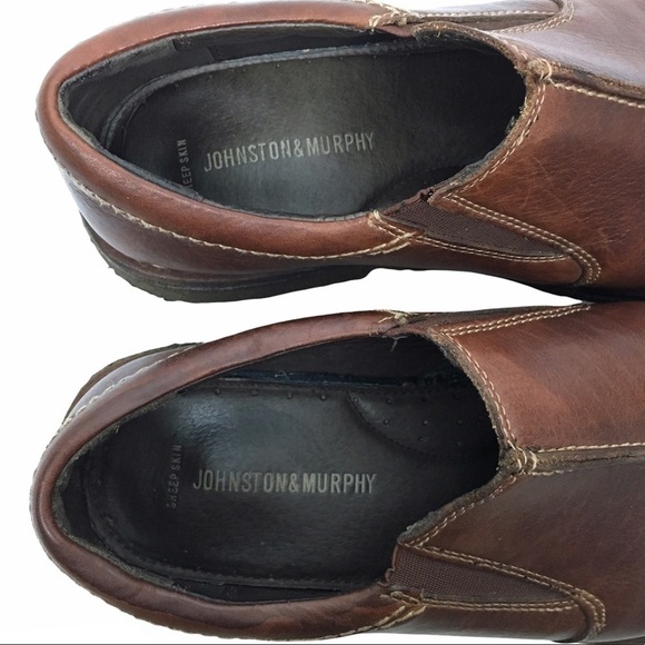 JOHNSTON & MURPHY Loafers Brown Leather Slip On Sheepskin Crepe Sole Size 12M - Picture 8 of 13